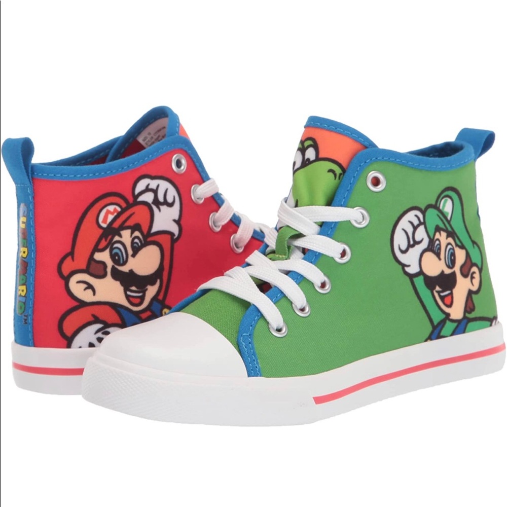 SUPER MARIO Brothers Mario Luigi Kids Shoe, Nintendo Hi Top Sneaker w Laces